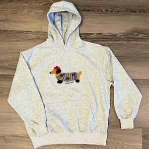 Aelfric Eden Gray Hoodie with Cartoon Dog, Women’s XS
